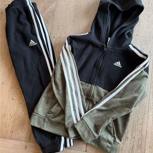 Adidas Kids Black and Olive Jogger Set